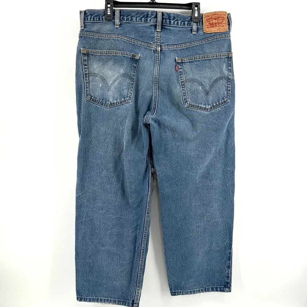 Levi's 550 Jeans Men 40x30 Blue Solid Relaxed Fit Vintage Distressed Thrashed